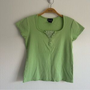 Vintage Y2K Rafaella Shirt Lace Lime Green Fairy Cottage Core Whimsigoth Size 8